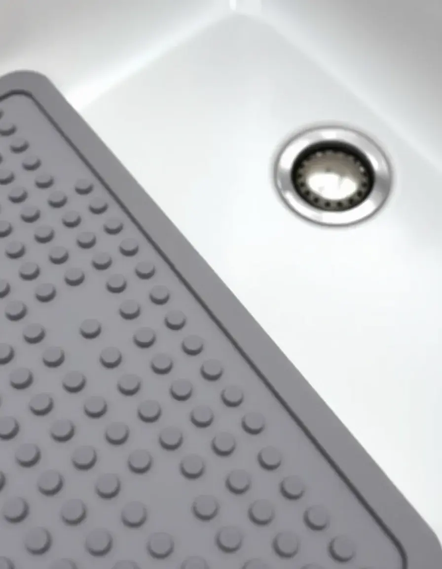 Tapis protecteur d'évier en silicone gris avec trous de drainage