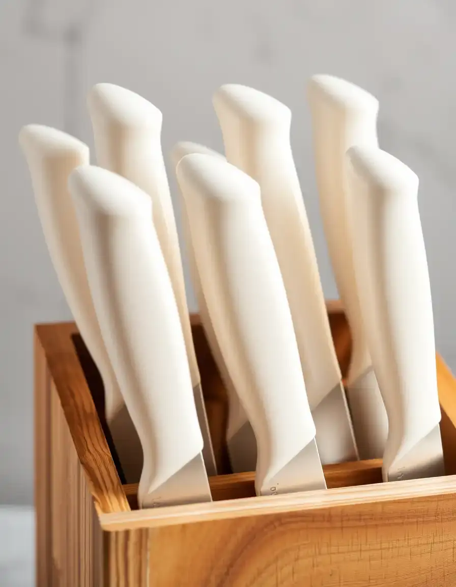 Set de couteaux céramique blanc bloc bois