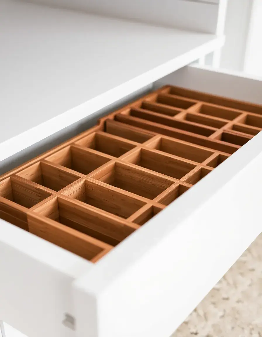 Organisateur tiroir bambou cuisine blanche
