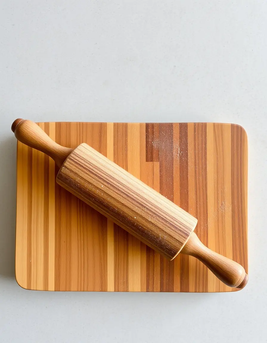 Set de Chakla en bois et rouleau à pâtisserie Belan sur un plan de travail