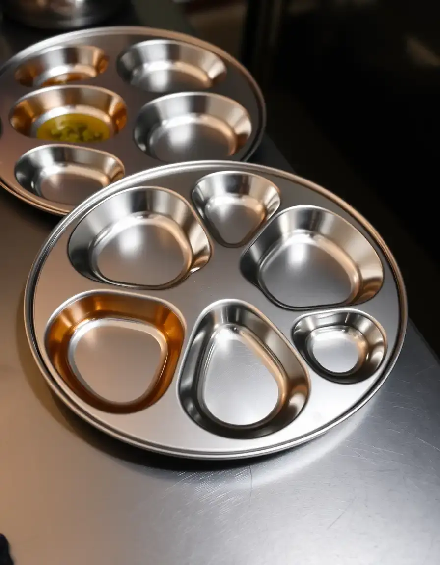 Plateau Thali en acier inoxydable avec plusieurs compartiments pour un repas complet