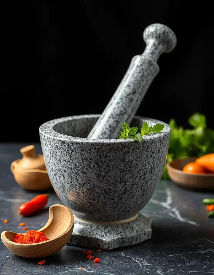 Mortier et pilon en granit lourd pour cuisine thaï food
