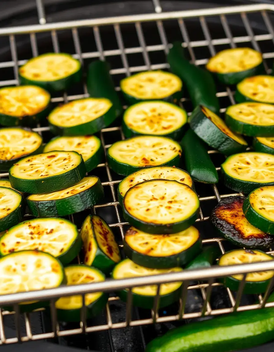 Panier de cuisson pour barbecue avec tranches de courgettes grillées