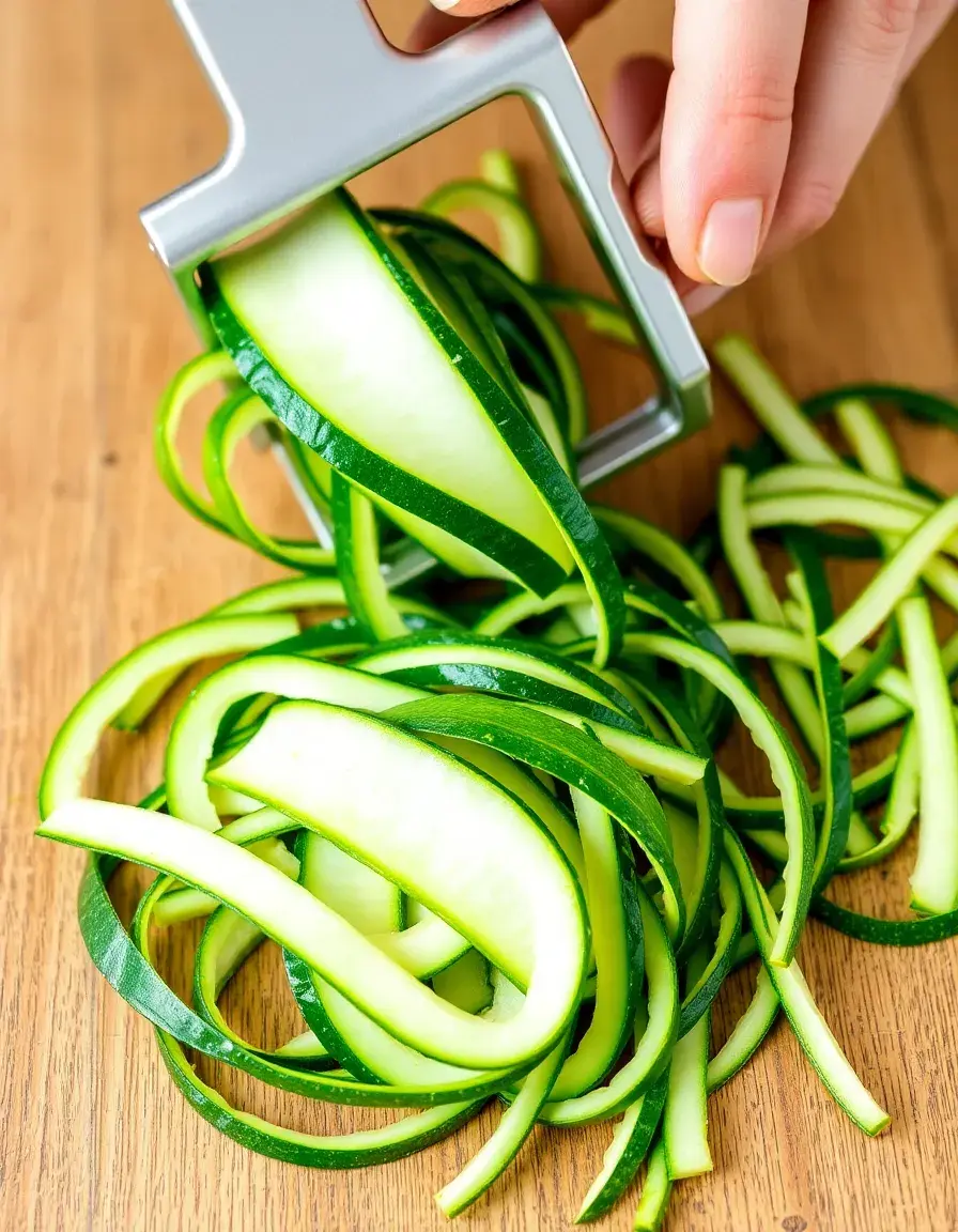 Éplucheur julienne créant des filaments de courgettes