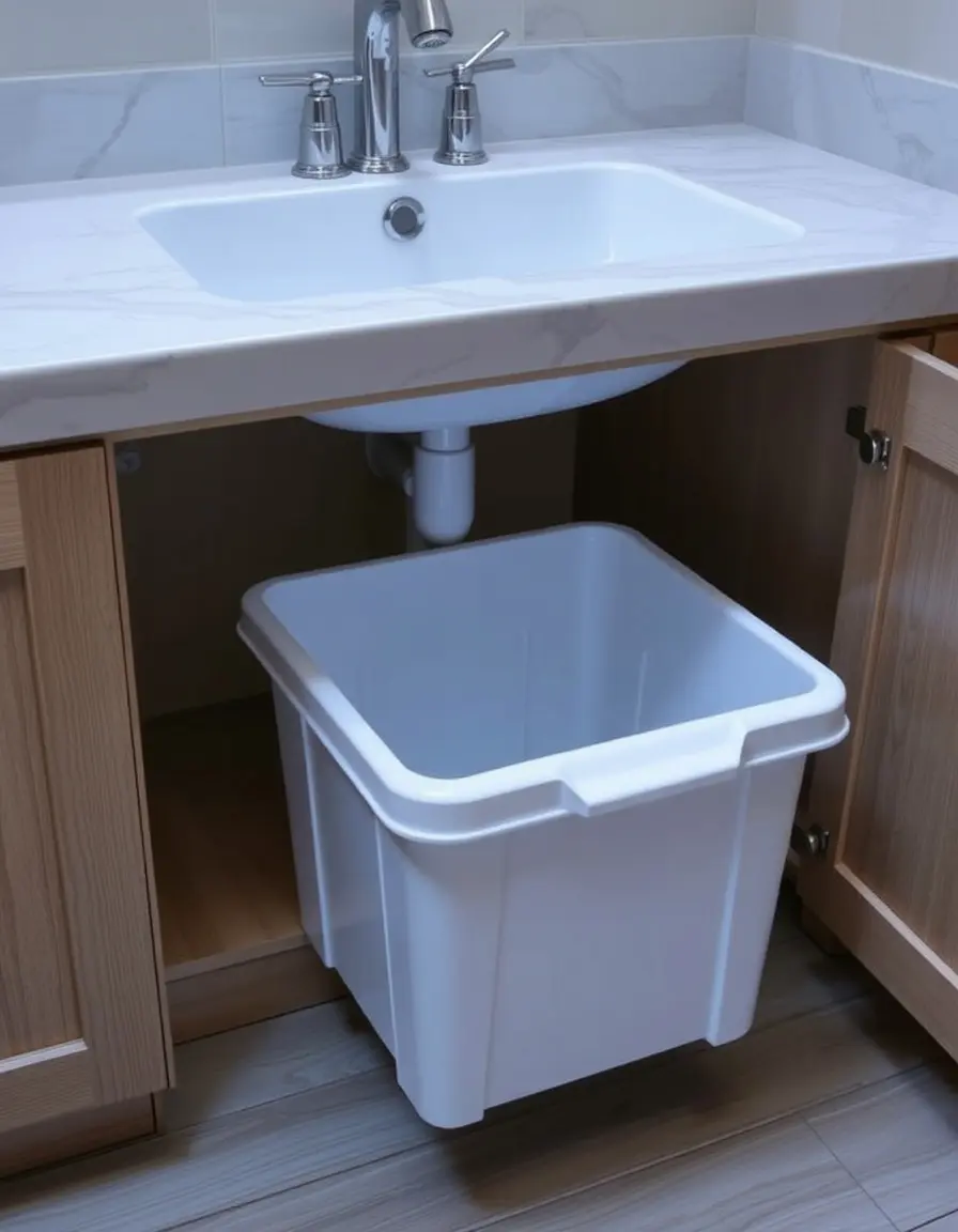 Poubelle coulissante installée dans un meuble bas de cuisine