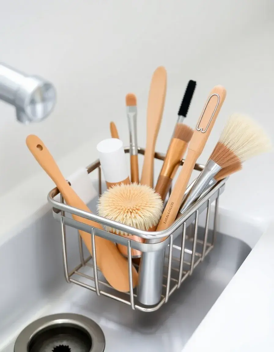 Organisateur d'évier Sink Caddy en acier inoxydable pour brosses et éponges
