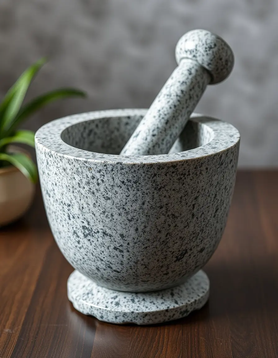 Mortier et pilon en granite gris robuste pour cuisine