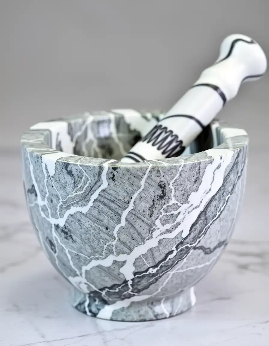 Set de mortier et pilon en marbre poli blanc