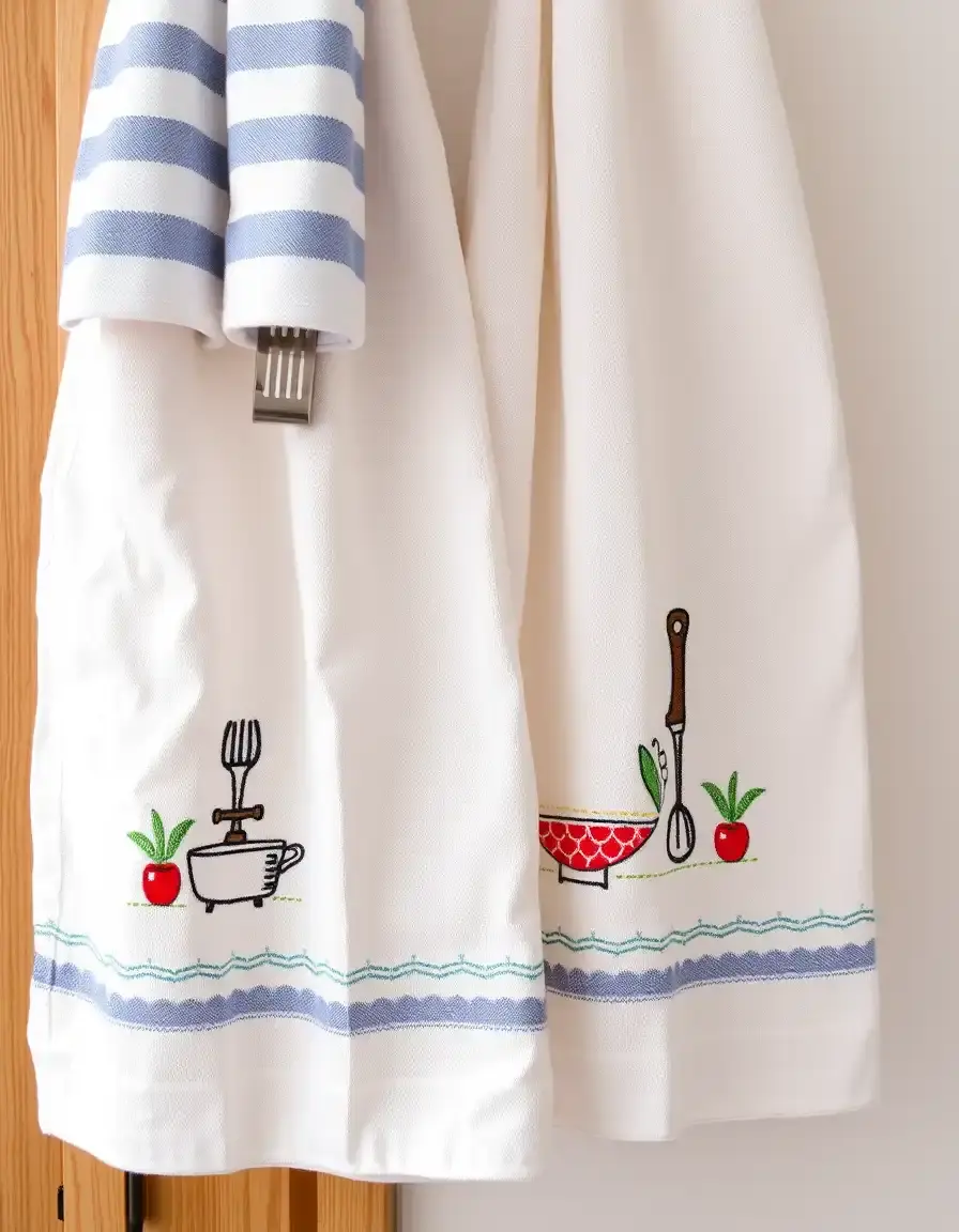 Torchon de cuisine en coton avec broderies délicates