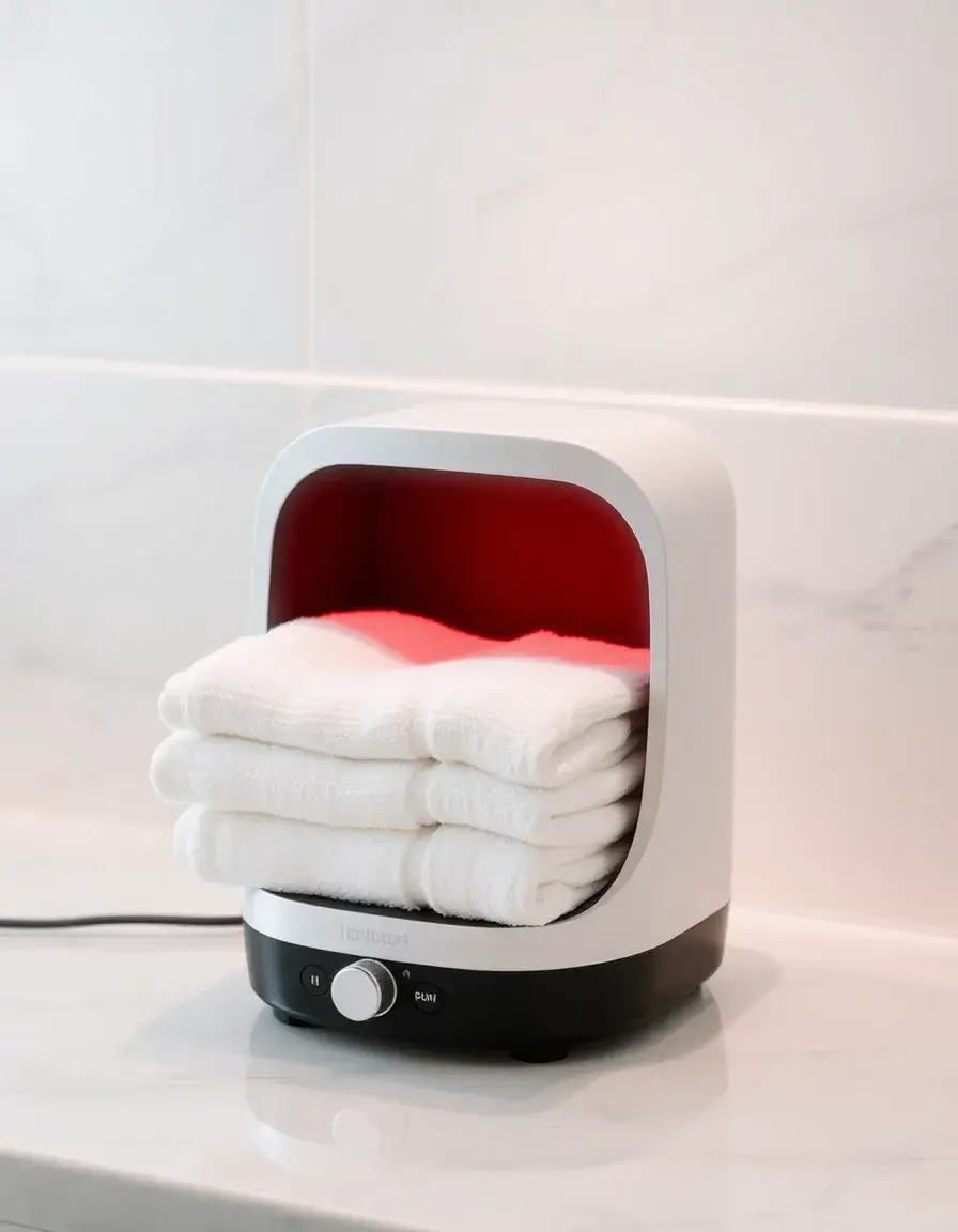 Mini chauffe-serviettes électrique sur un comptoir