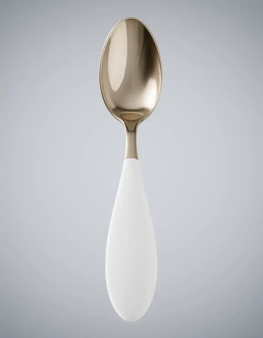 Grande cuillère en bois blanc avec manche peint.