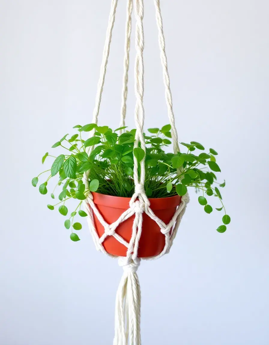 Suspension en macramé pour plantes aromatiques en cuisine