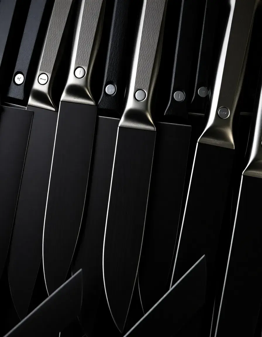 Couteaux de cuisine avec lames noires mates et manches ergonomiques