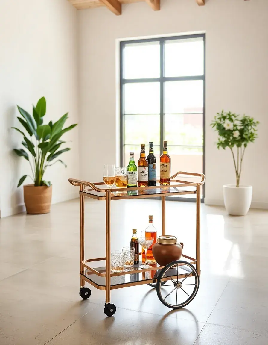 Desserte de bar roulante pour transition cuisine salon
