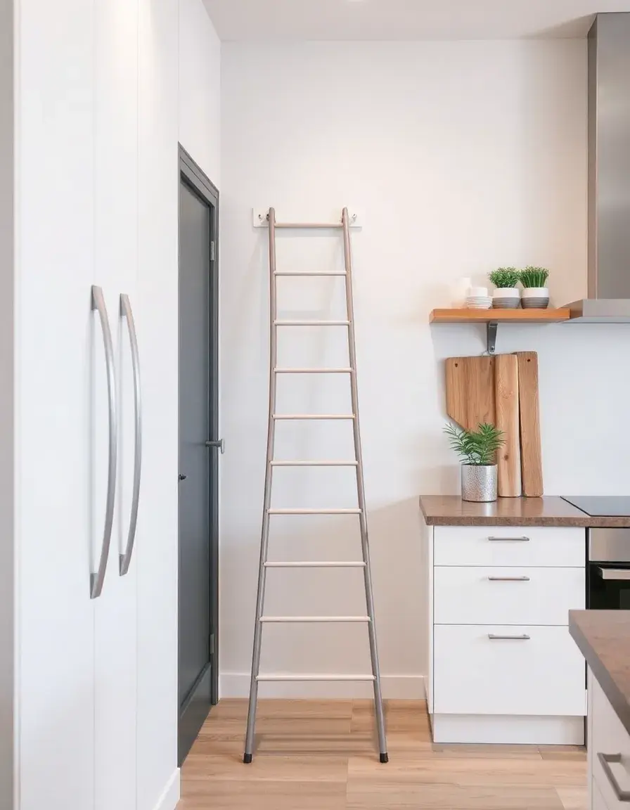 Petite échelle escabeau pour atteindre le haut des murs en cuisine