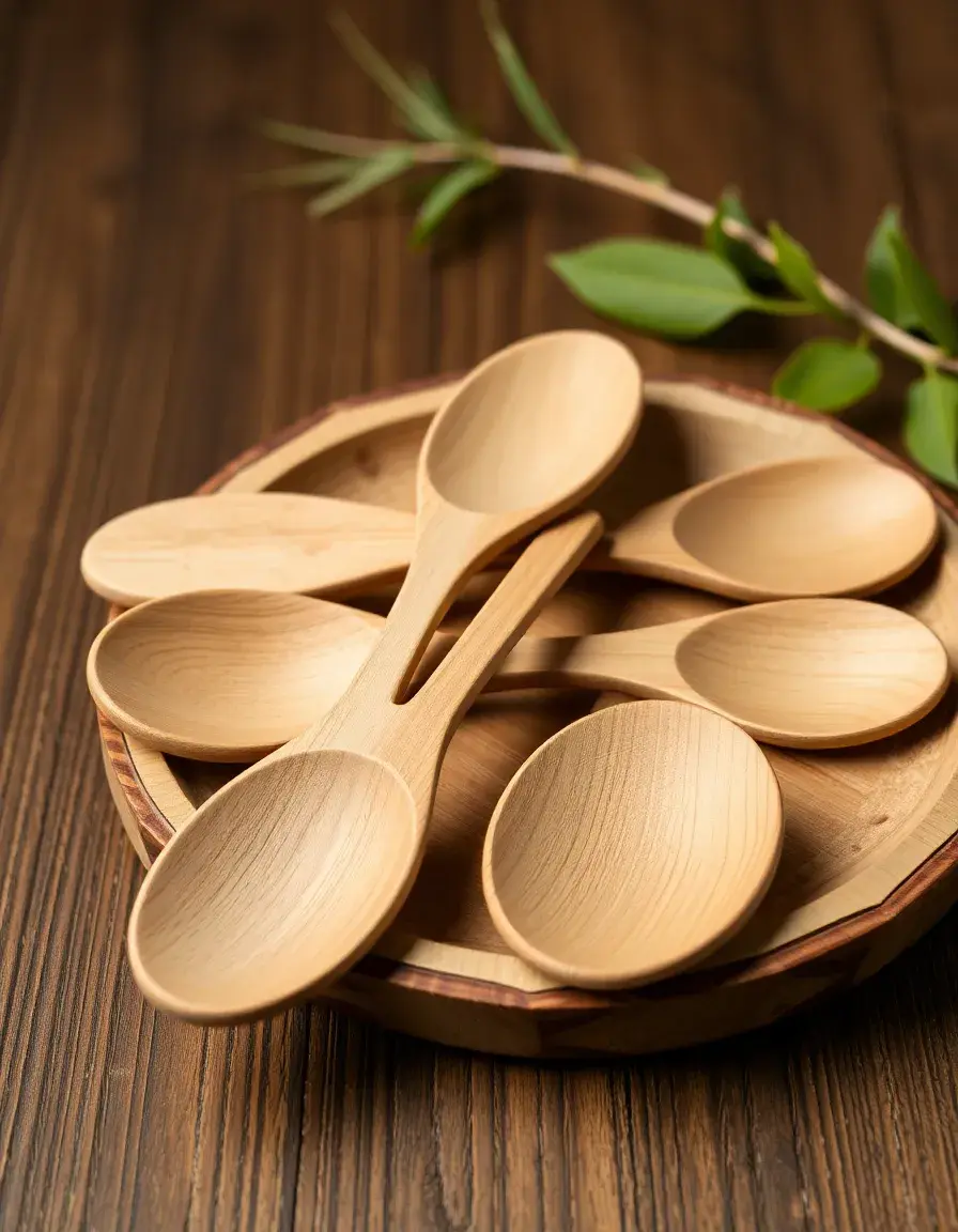 Ensemble de cuillères en bois de hêtre de formes variées