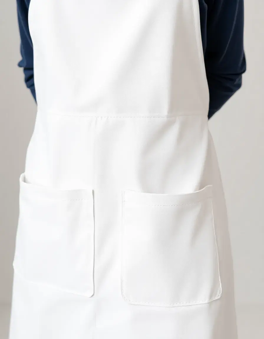 Tablier de cuisine en coton blanc avec poches en gros plan