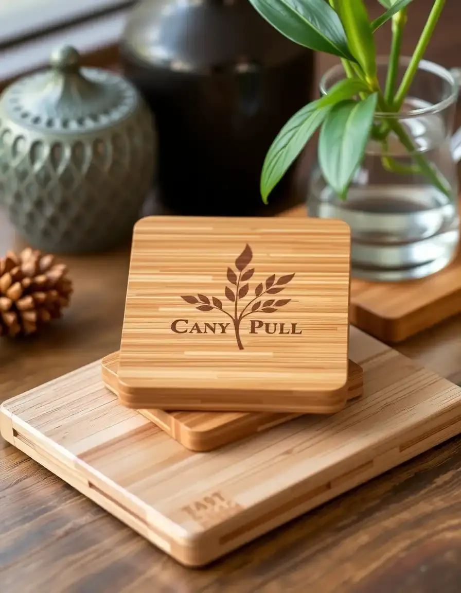 Ensemble de dessous de verre carrés en bambou avec design gravé