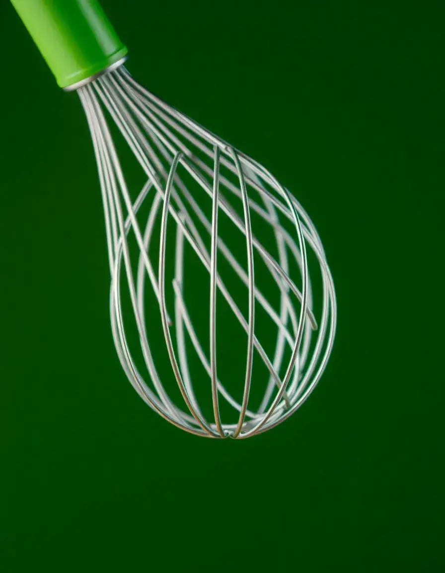 Fouet de cuisine avec manche vert en silicone