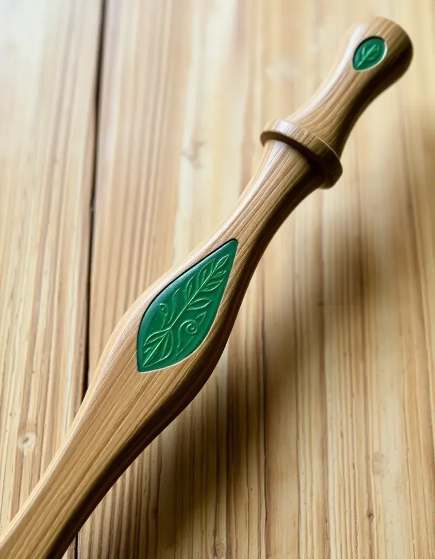 Louche en bois de chêne avec accents verts