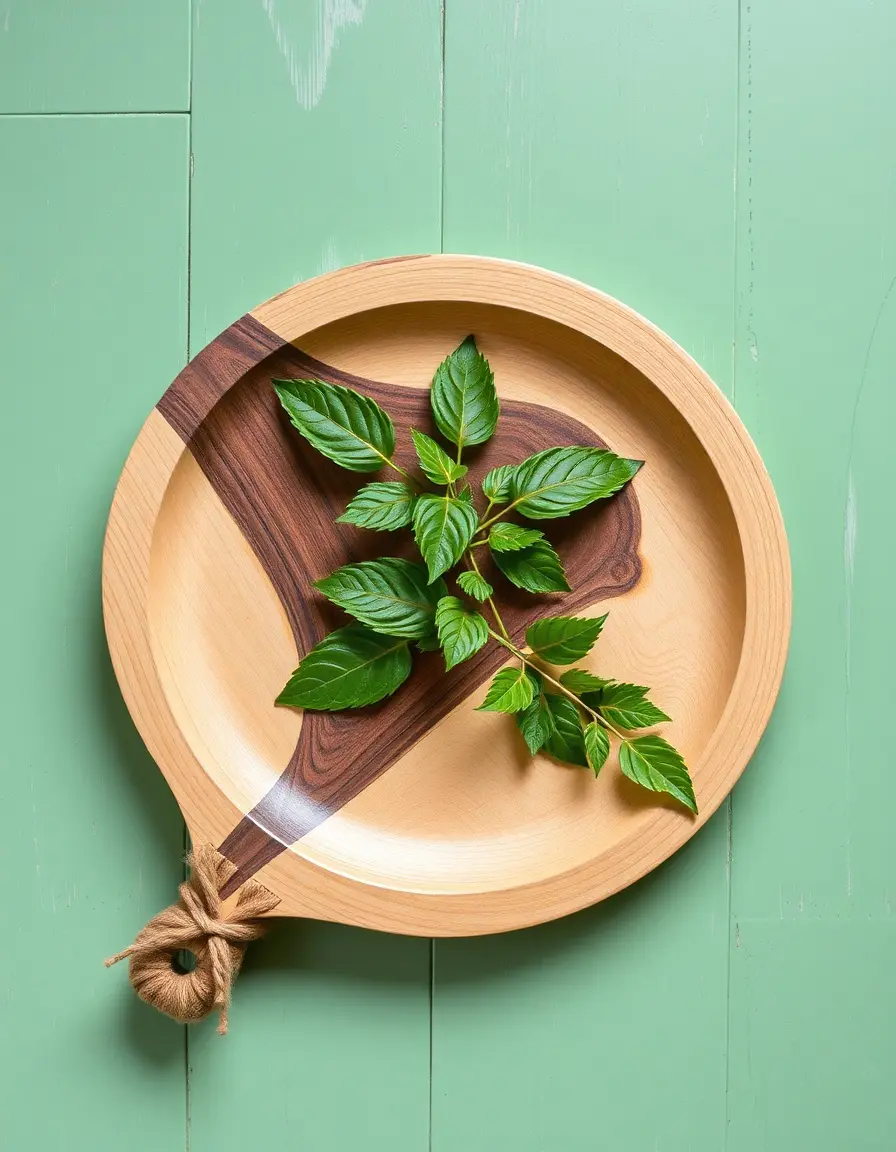Plateau de service en bois avec peinture verte