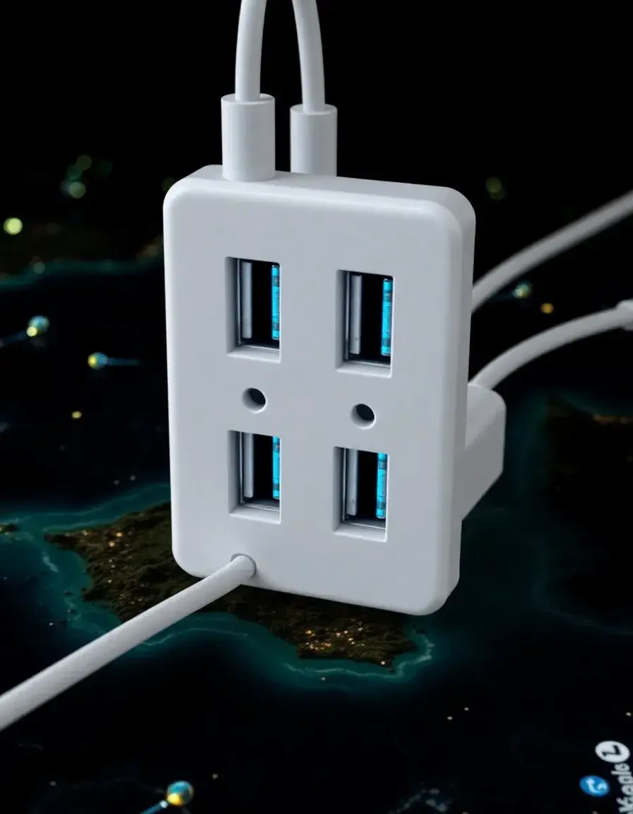 USB power hubs installés sur une cuisine îlot central