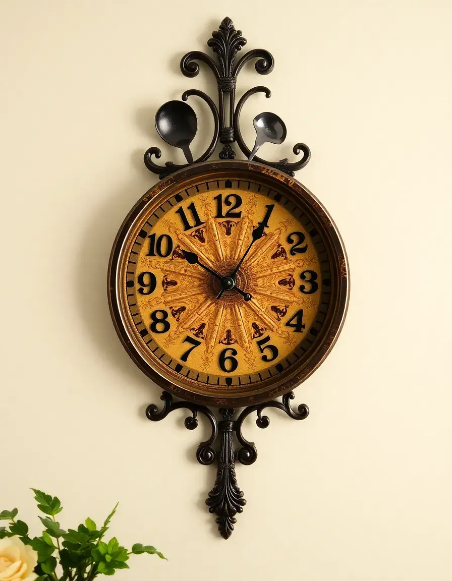 Horloge murale décorative avec motifs ustensiles de cuisine