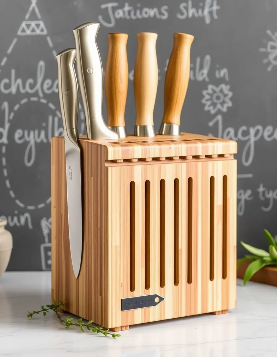 Bloc couteaux en bambou design pour îlot central