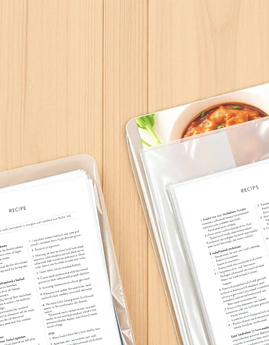 Pochettes plastiques protectrices pour pages de recettes