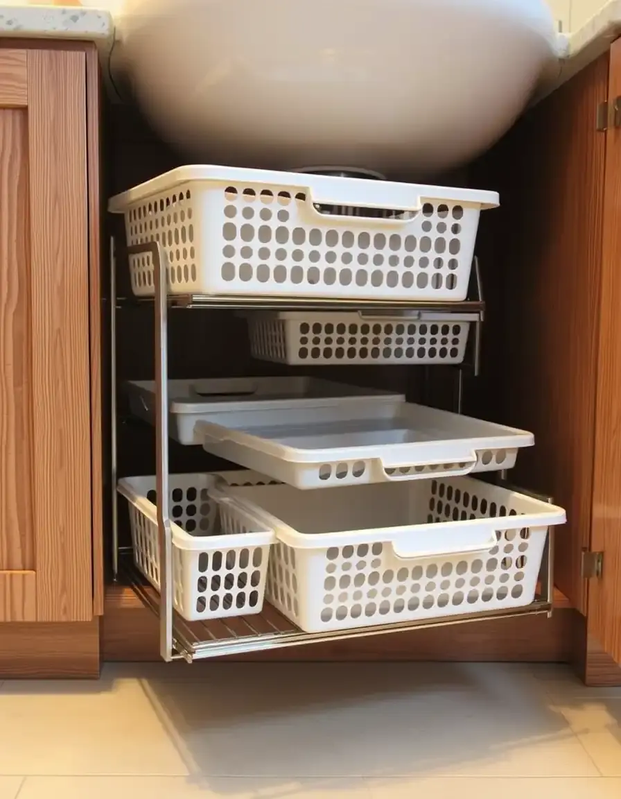 Panier coulissant pour organisation sous évier de cuisine