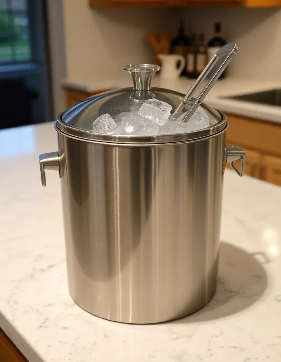 Seau à glace isotherme en acier inoxydable avec pince