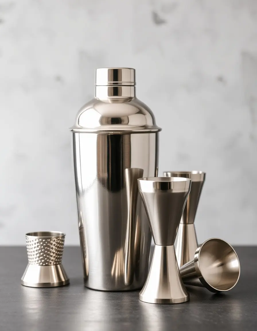 Kit cocktail professionnel en acier poli avec shaker et doseur