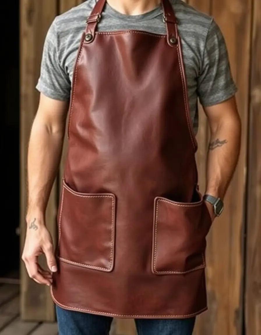 Tablier en cuir véritable marron pour grill et barbecue
