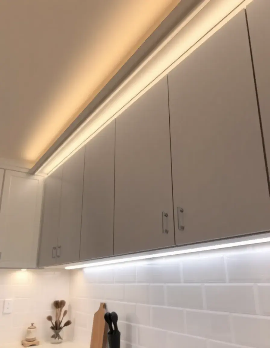Éclairage LED sous placard de cuisine, ambiance chaleureuse et moderne