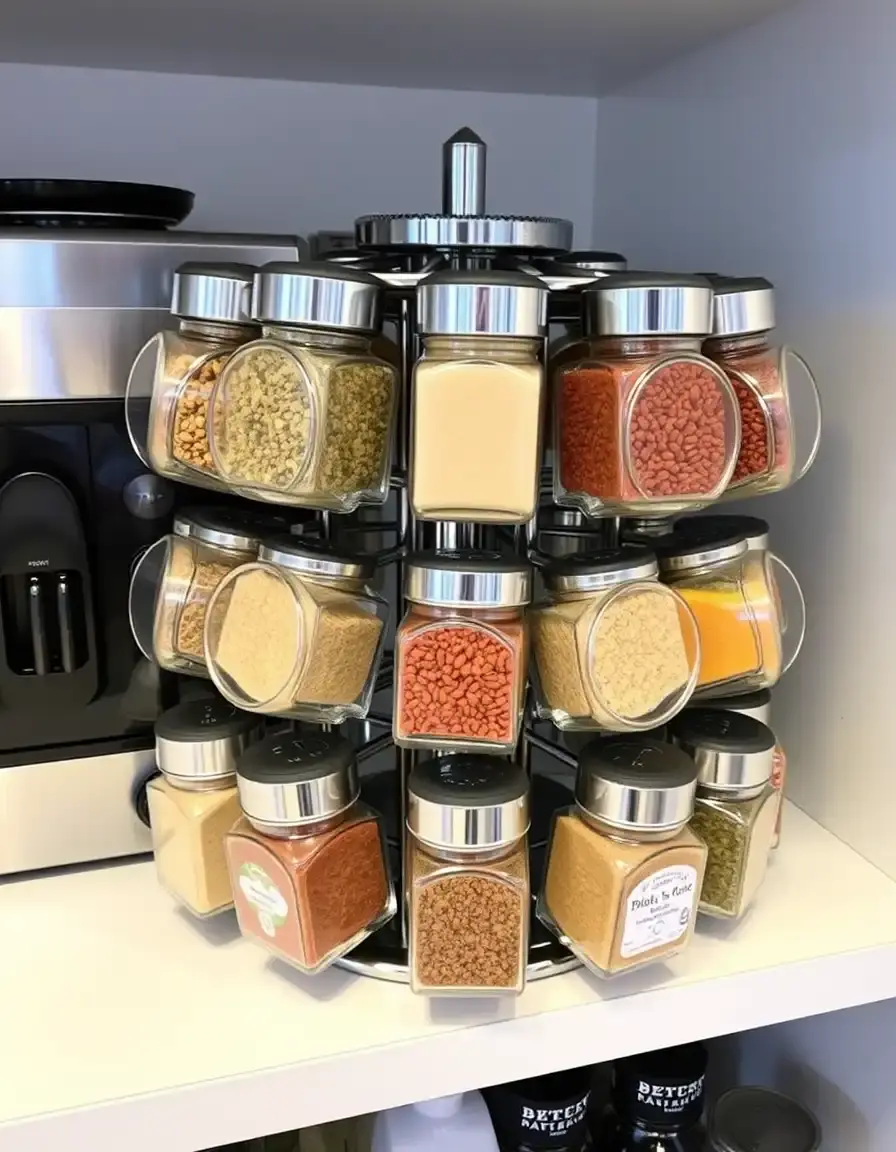 Étagère à épices rotative avec bocaux, design moderne et pratique