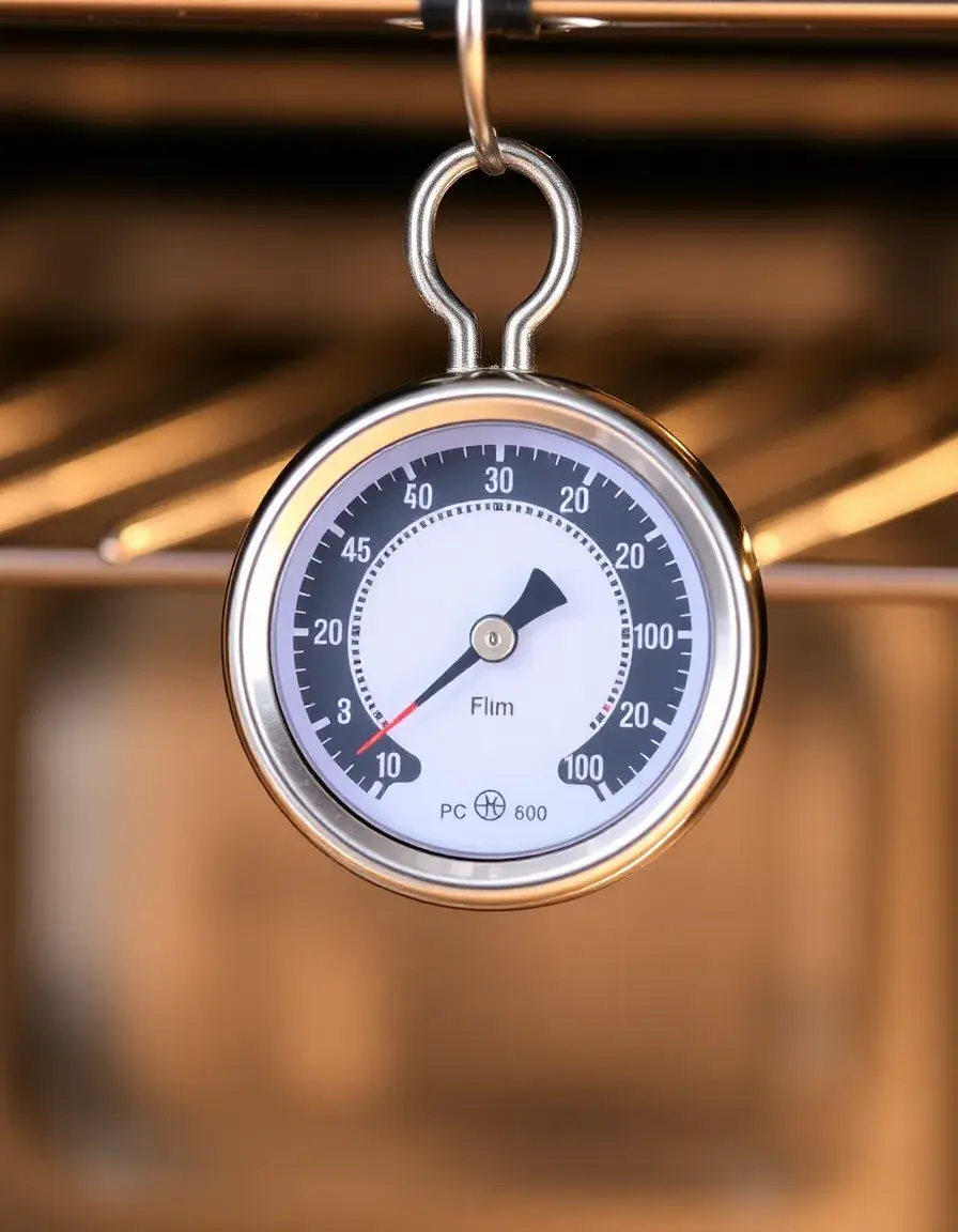 Thermomètre de four en acier inoxydable posé sur une grille