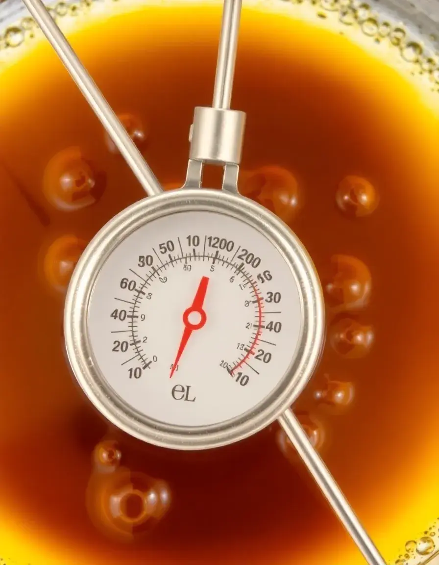 Thermomètre à friture plongé dans l'huile chaude