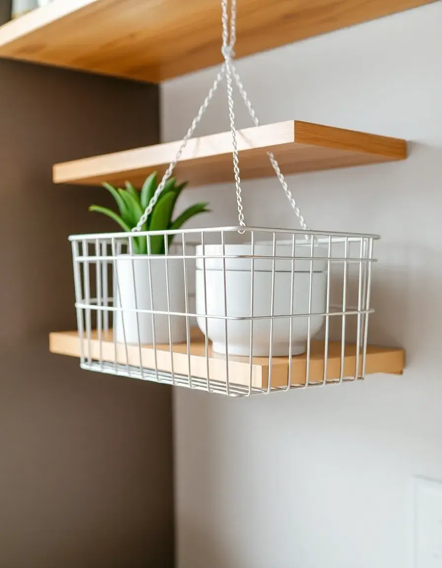 Panier suspendu sous étagère en métal