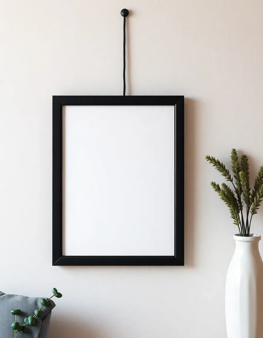 Cadre en bois noir élégant pour affiche cuisine sur mur blanc