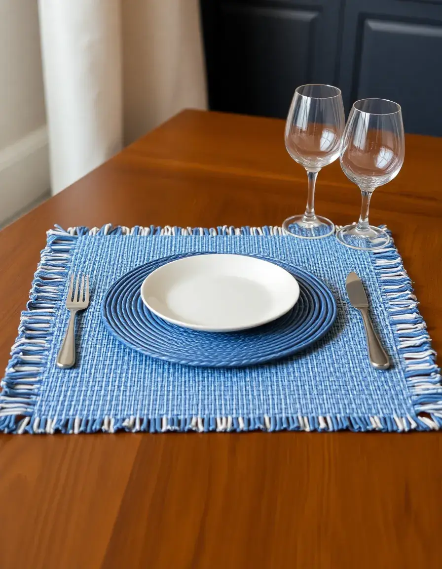 Set de table bleu tissé rectangulaire
