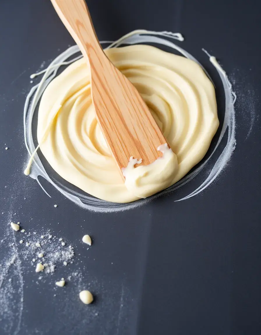 Répartiteur à crêpes en bois en forme de T sur une poêle chaude