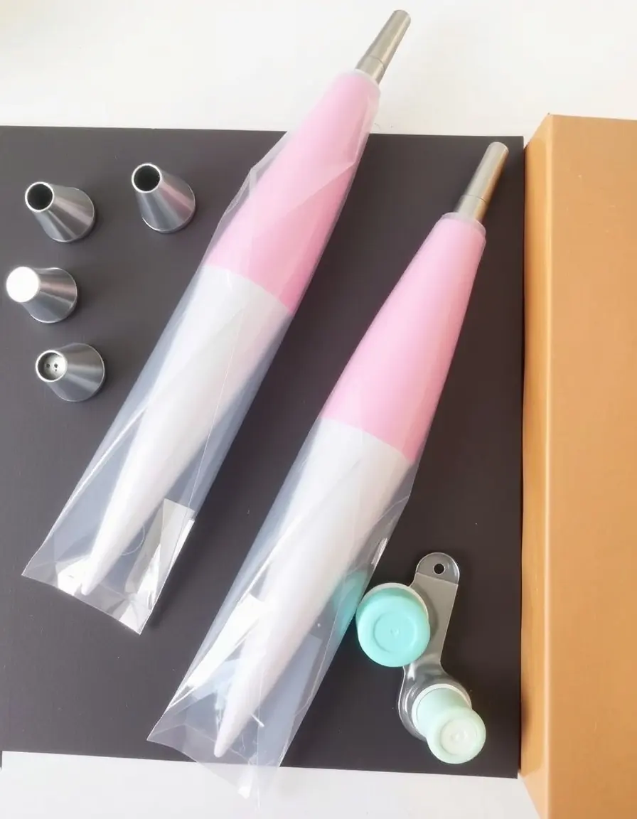 Poche à douille réutilisable avec différentes buses et crème pâtissière