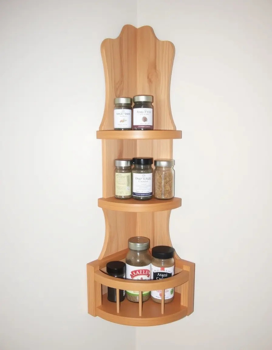Étagère à épices d'angle murale en bois déco cuisine