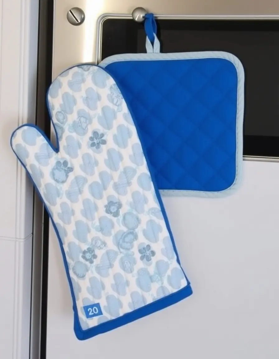 Gants de four bleus matelassés et maniques de protection