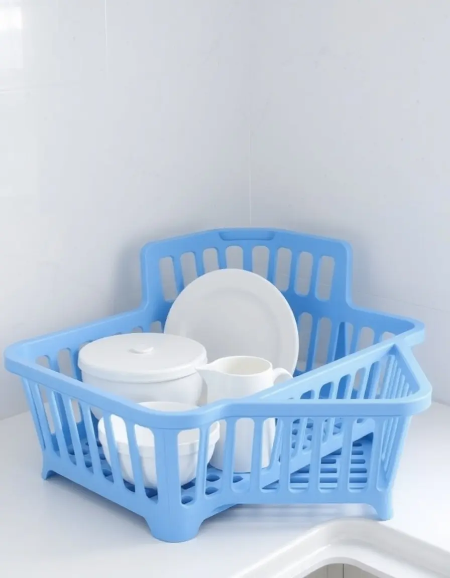 Égouttoir à vaisselle bleu compact et fonctionnel