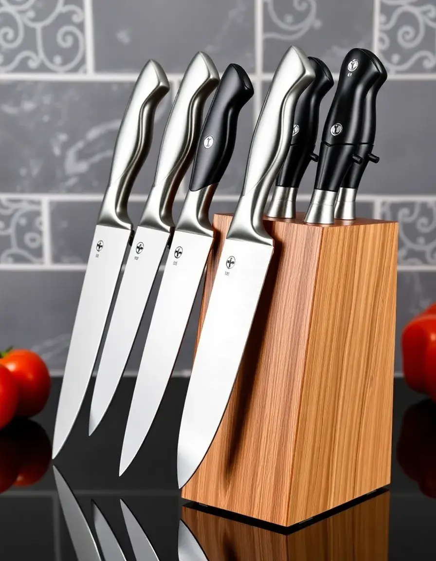 Set de couteaux de cuisine 8 pièces en acier inoxydable avec bloc