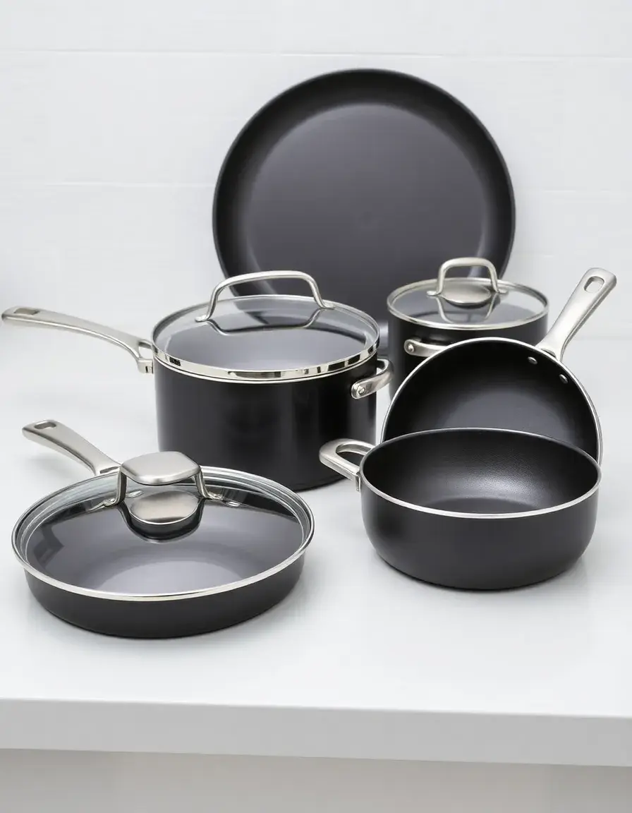 Batterie de cuisine 10 pièces antiadhésive avec couvercles