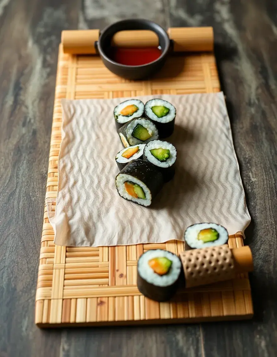 Tapis à sushis traditionnel en bambou avec spatule à riz