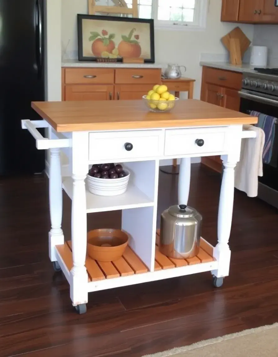 Desserte de cuisine îlot amovible avec plateau en bois