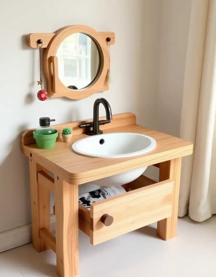 Évier de cuisine en bois jouet pour enfant